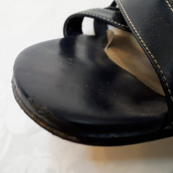 Navy Greenwich Village Leather Sandals Topstiching - Picture 4 of 6